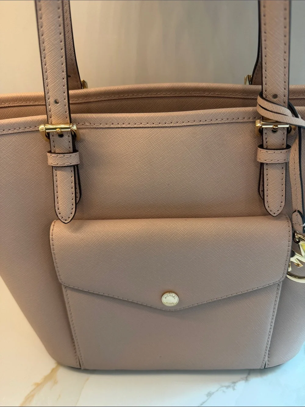 Michael Kors Jet Set Medium Saffiano Leather Snap Pocket Tote Bag
